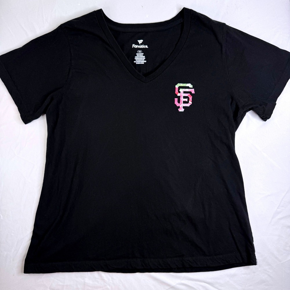Fanatics San Francisco Giants Mom 1 Floral V-Neck T-Shirt Black Womens 1X MLB